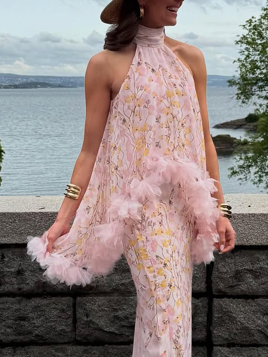 Printed Floral Halter Elegant Top
