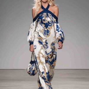 Printed Satin Maxi Dress