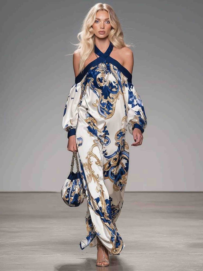 Printed Satin Maxi Dress