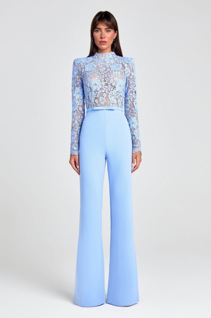 Floral Lace Patchwork Long Sleeve Flared Elegant Jumpsuit