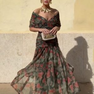 Printed Mesh Elegant Maxi Dress