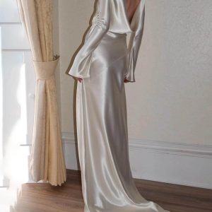 Satin Crew Neck Backless Elegant Maxi Dress